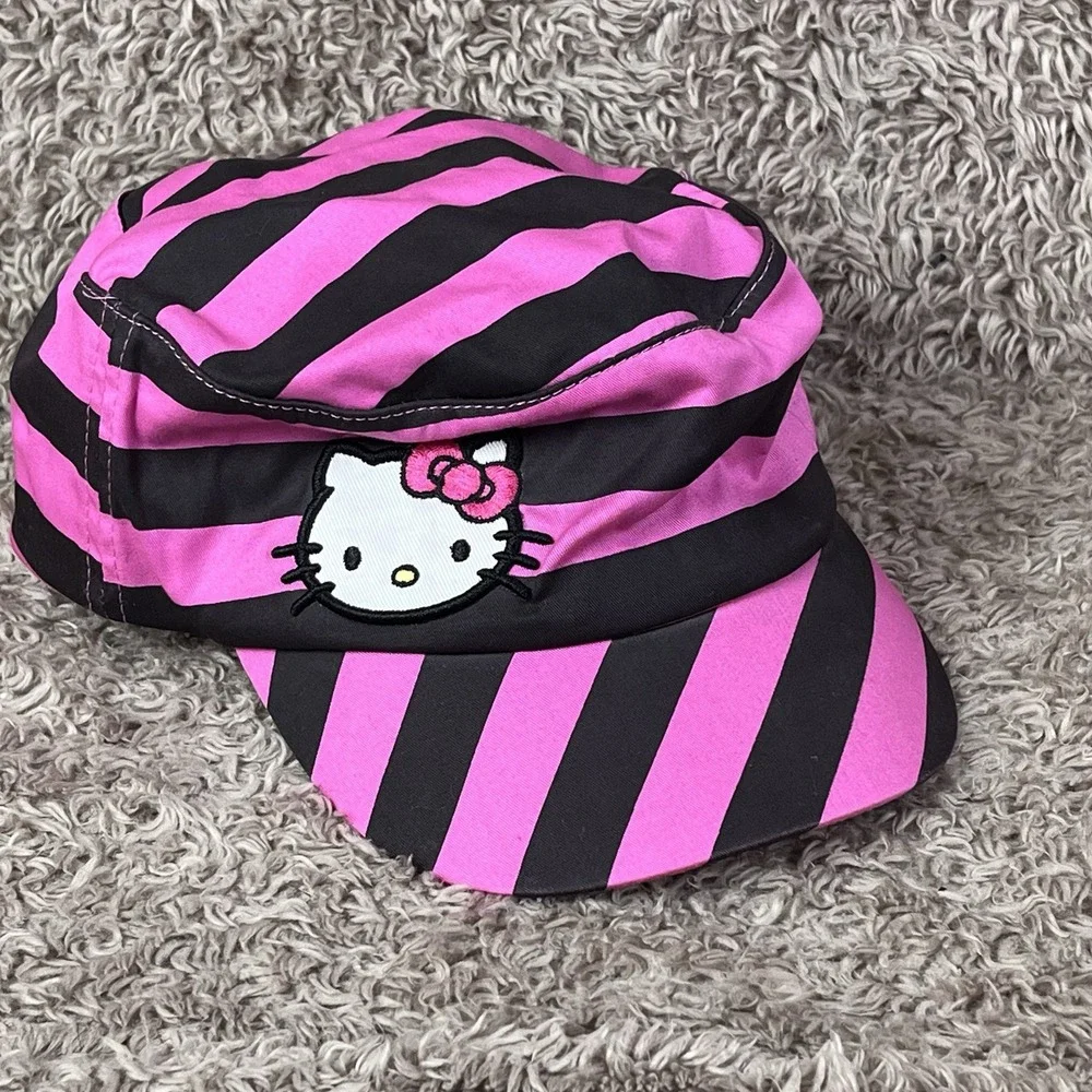 Hello Kitty Girls Pink and Black Army Ball Cap Hat Strapback Painters Cap Style